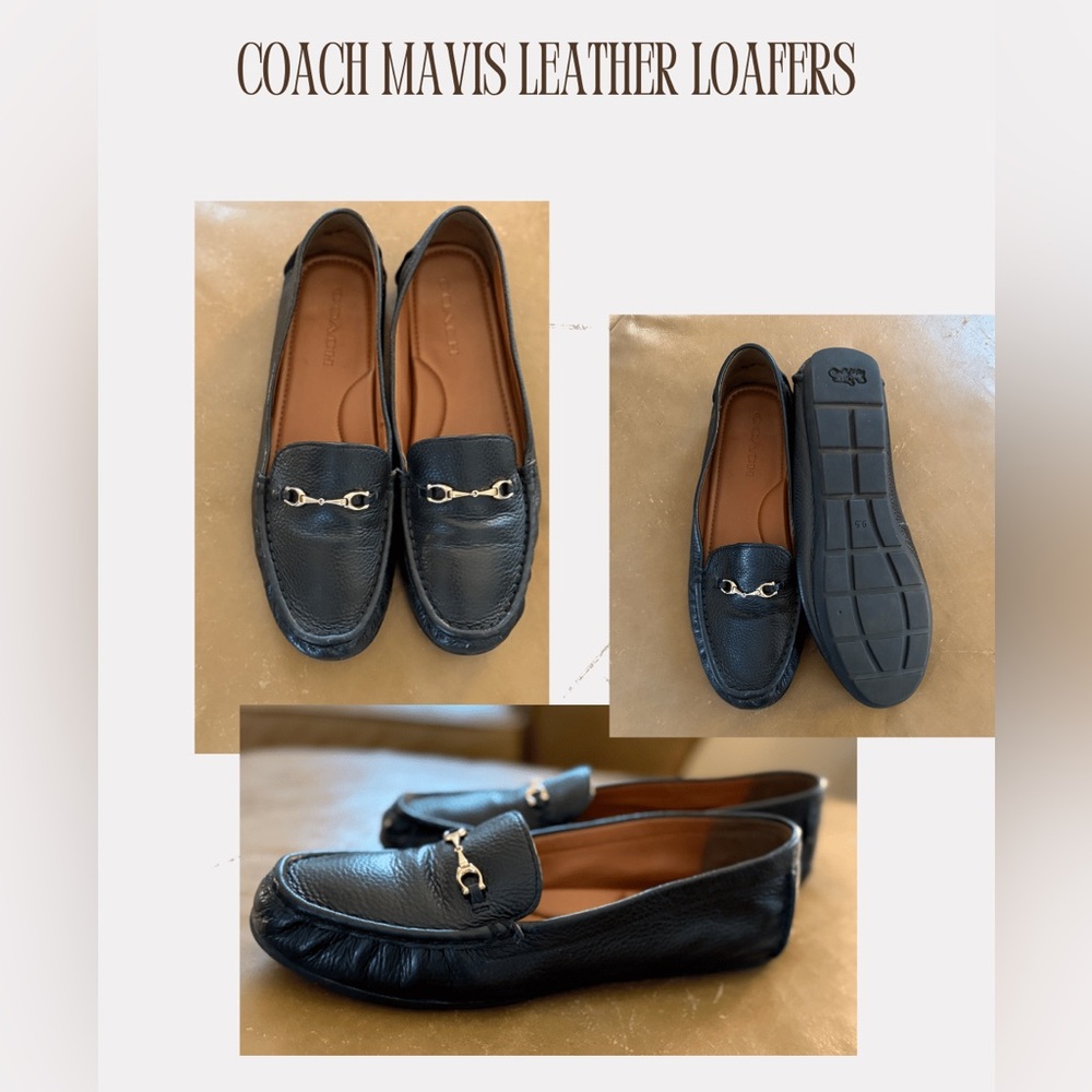 Coach Mavis Black Leather Loafers with Silver Details